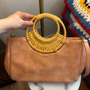 ANTHRO Marianne Vegan Leather Tote Rattan Beachy Boho Crossbody Top Handle Peach